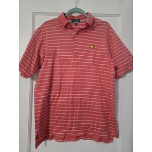 Masters Designed By Peter Millar Polo Golf Shirt Striped Men's Salmon Medium